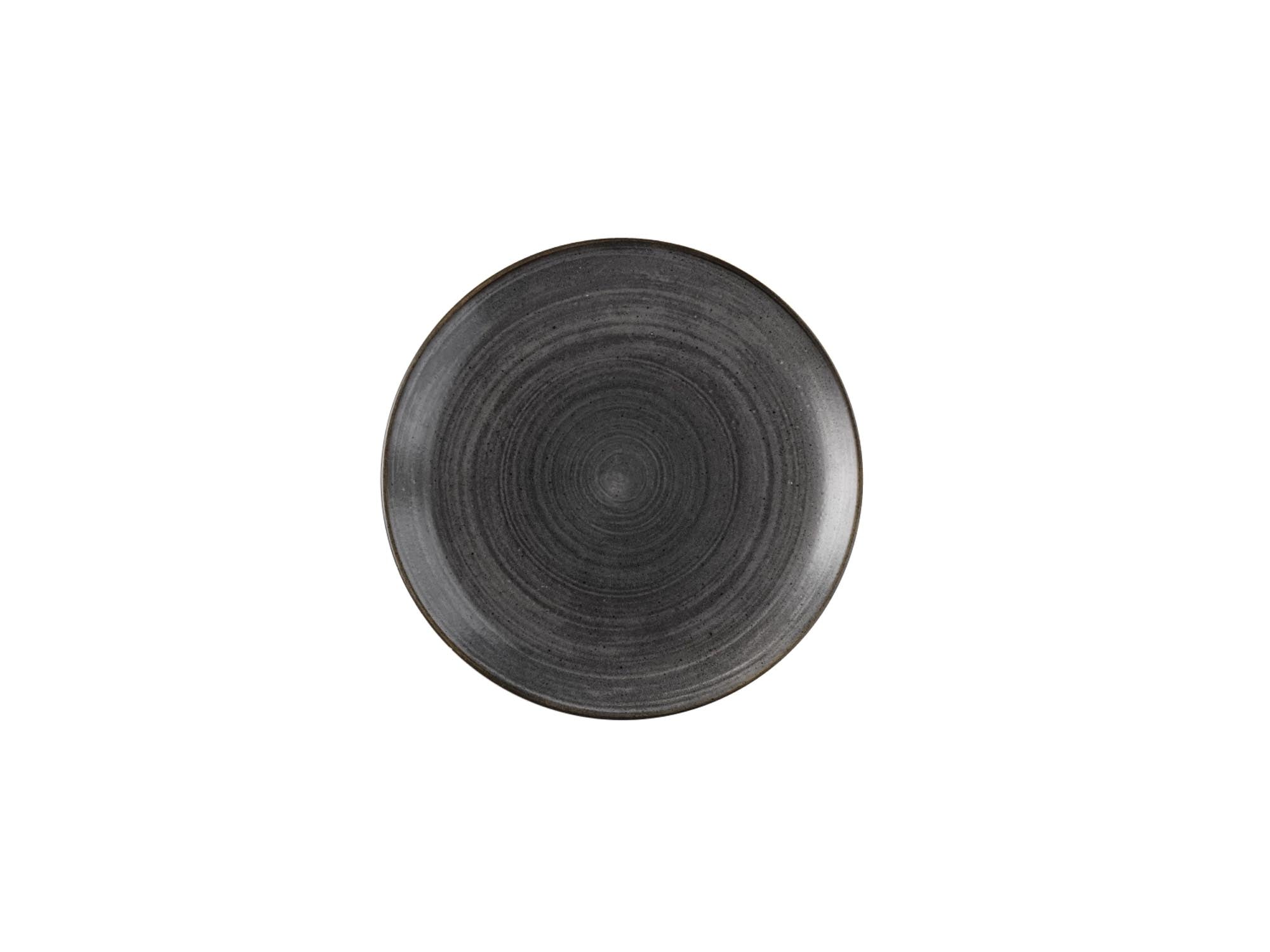 Elegante Stonecast Raw Black Coupe Teller von Churchill, 28,8 cm, aus robustem Porzellan, ideal für stilvolle Tischdekoration.