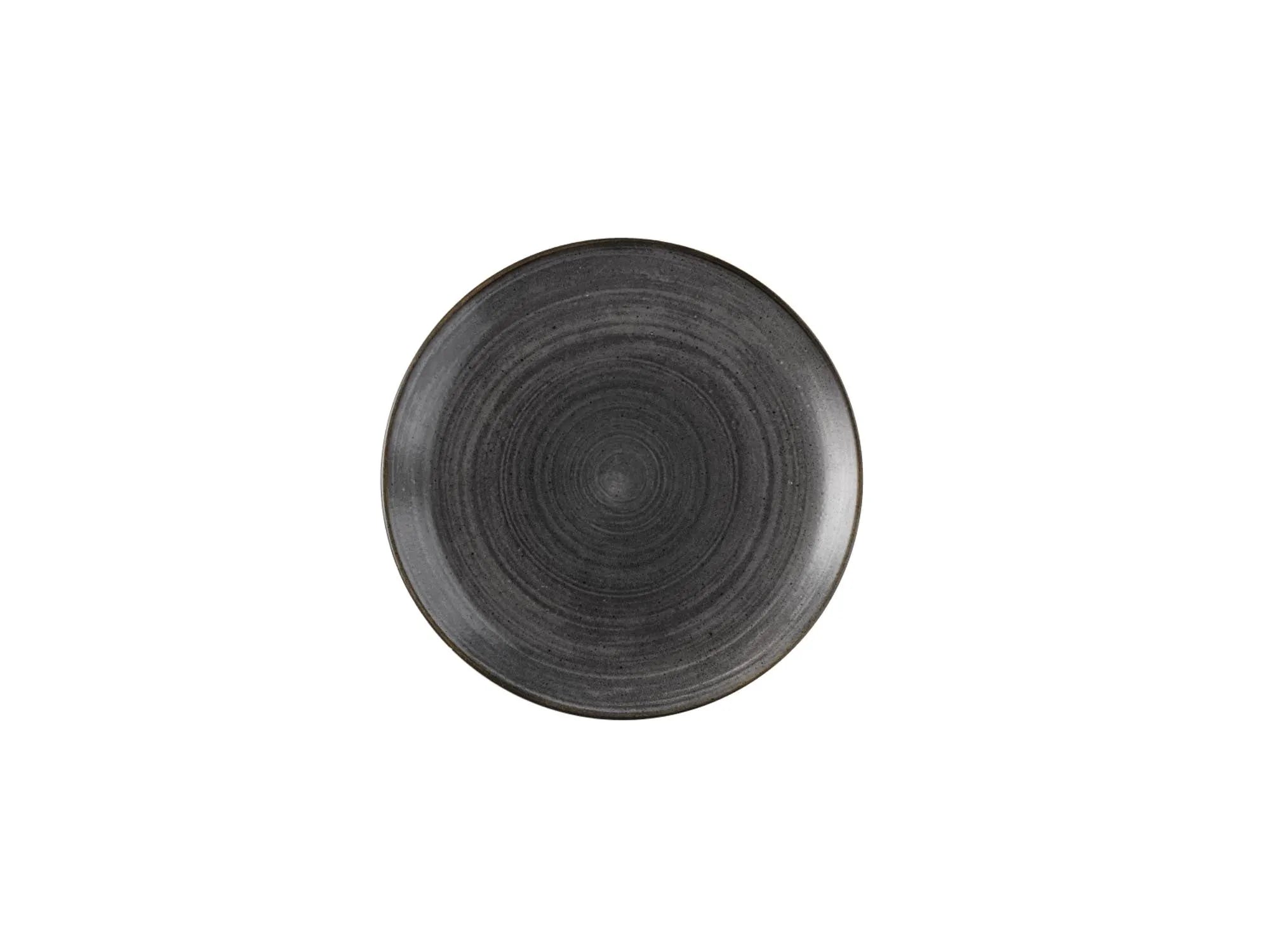 Elegante Stonecast Raw Black Coupe Teller von Churchill, 28,8 cm, aus robustem Porzellan, ideal für stilvolle Tischdekoration.