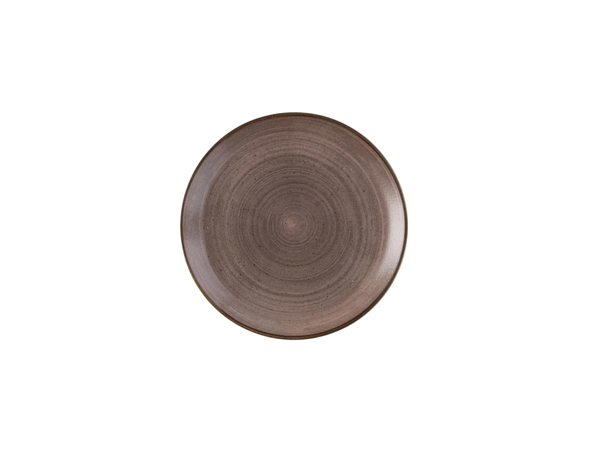 Der Stonecast Raw Brown Coupe Teller von Churchill: robustes Porzellan, 28,8 cm, handgefertigte Glasur, ideal für kreative Präsentationen.