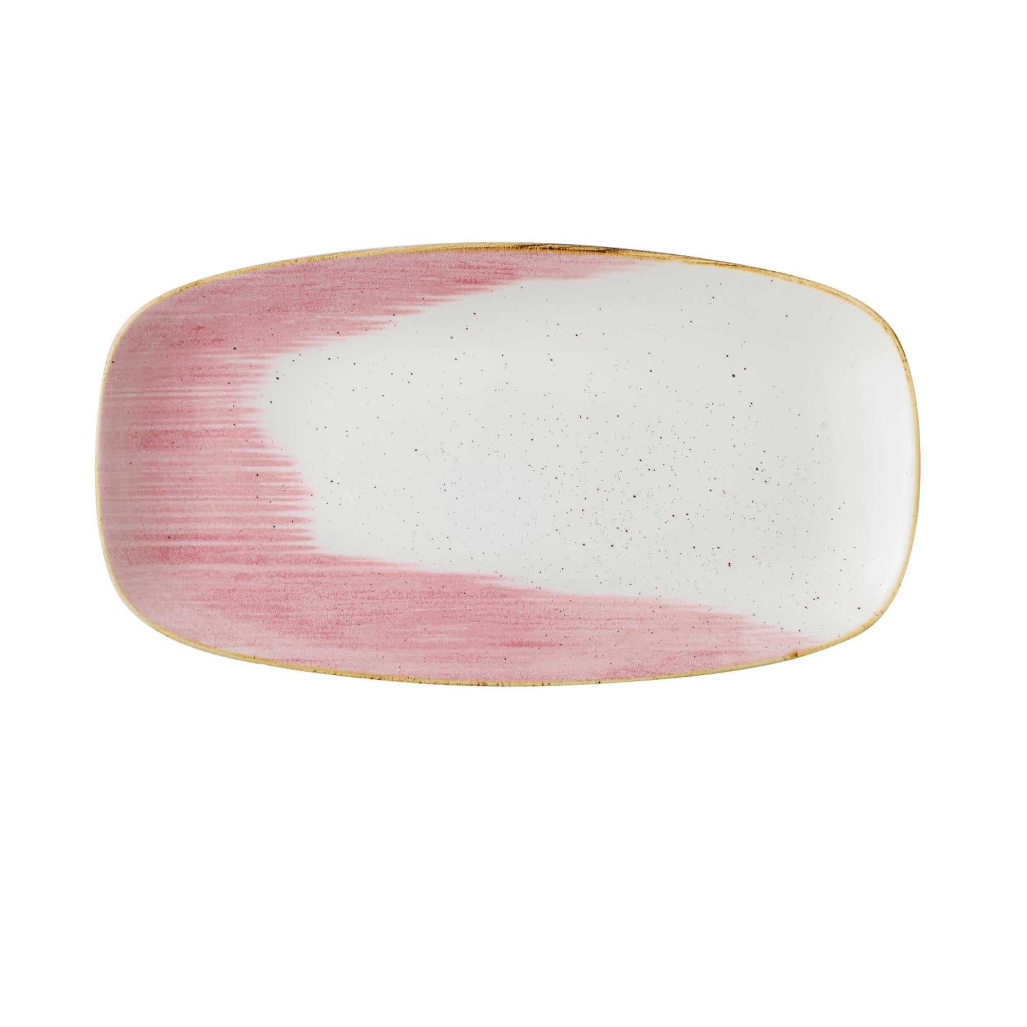 Elegante, pinkfarbene Porzellanplatte (35,5x18,9 cm) von Churchill, ideal für stilvolle Präsentationen von Vorspeisen, Hauptgerichten und Desserts.