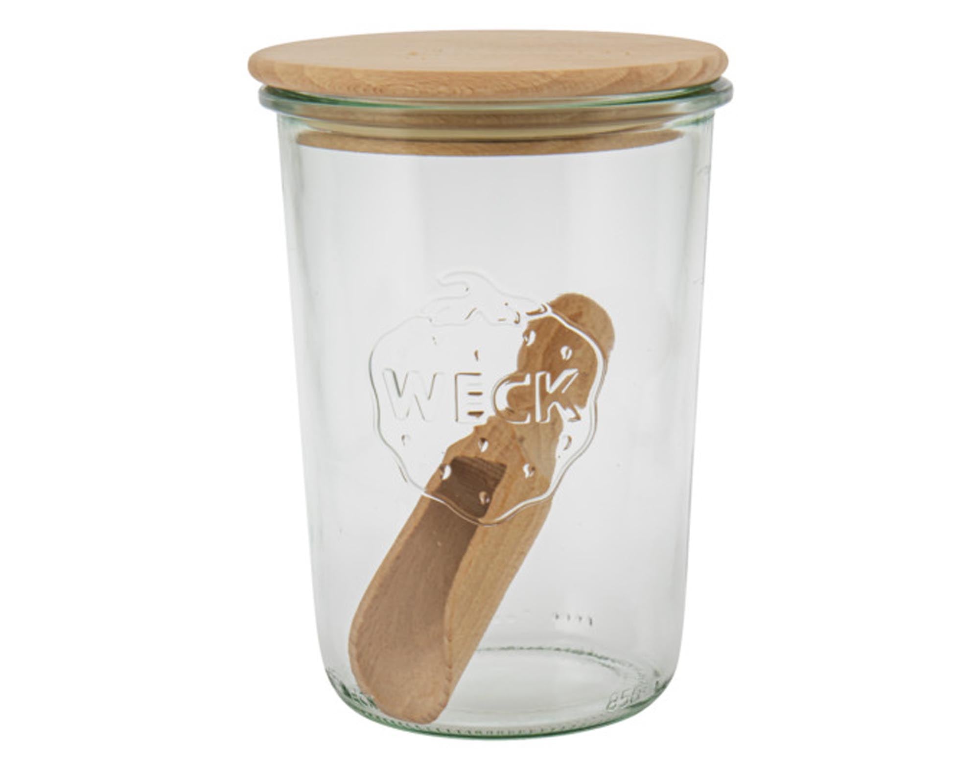 WECK Einmachglas Sturzform mit Holzdeckel und Schaufel 800 ml ø 100 mm in  präsentiert im Onlineshop von KAQTU Design AG. Aufbewahrungsdose ist von WECK