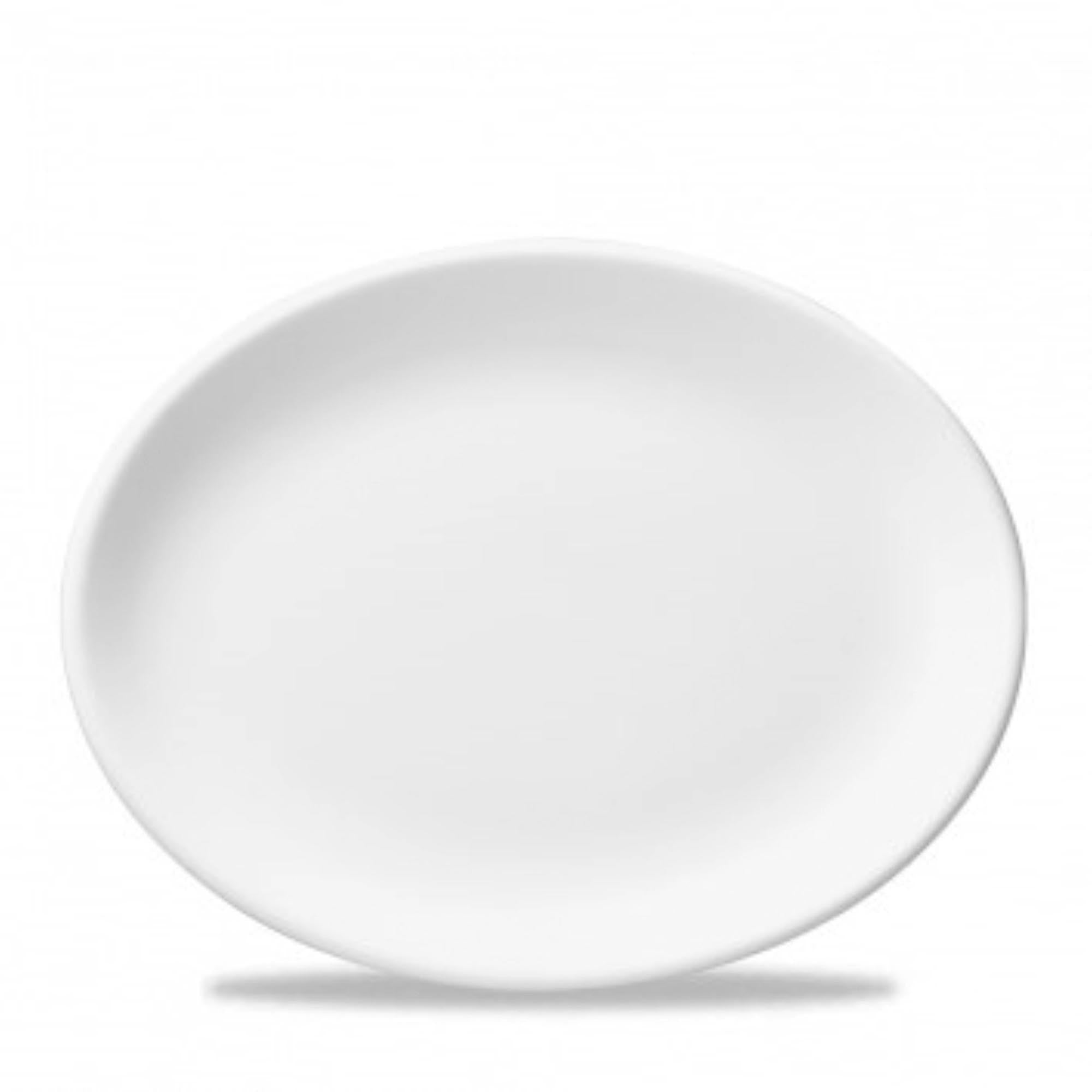 Eleganter 36 cm White Oval Teller von Churchill aus hochwertigem Porzellan. Ideal für Hauptgerichte, Beilagen und Desserts. Spülmaschinenfest und kratzfest.