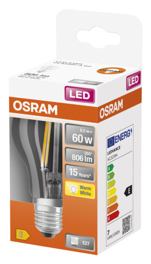 OSRAM LED-Lampe Retrofit Star Classic A E27 7.0W 806lm clear Warm White