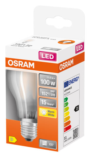 OSRAM LED-Lampe E27, 10W, 1521lm, warmweiß, matt, energieeffizient, ideal für gemütliche Beleuchtung in Wohnräumen.