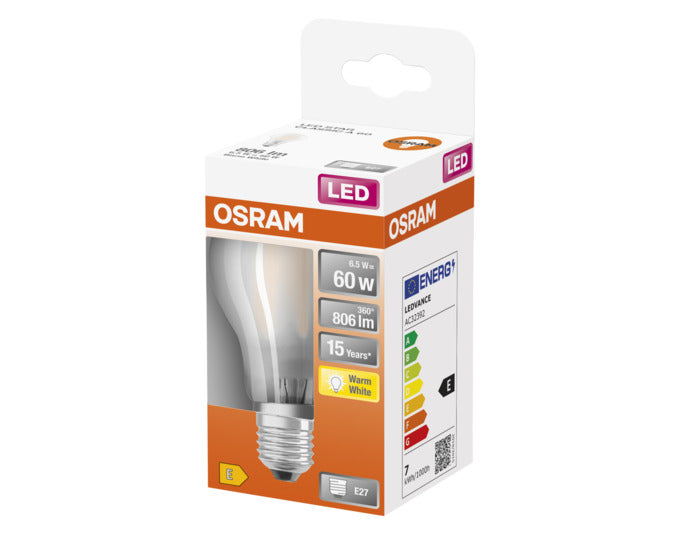 OSRAM LED-Lampe E27, 7W, 806lm, warmweiß, matt, energiesparend, ideal für gemütliche Beleuchtung in Wohnräumen.