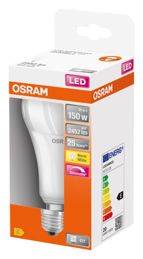 OSRAM LED-Lampe Superstar Classic A E27, 21W, 2452lm, warmweiß, matt, energieeffizient, ideal für Wohnräume.