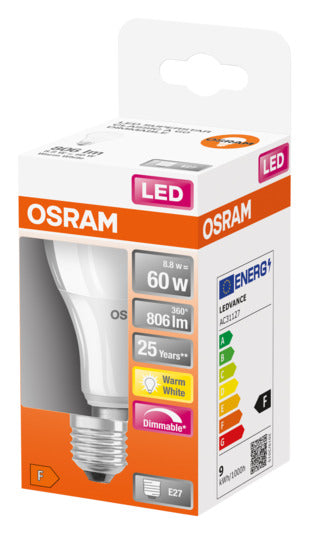 OSRAM LED-Lampe Superstar Classic A E27 9.0W 806lm frosted Warm White