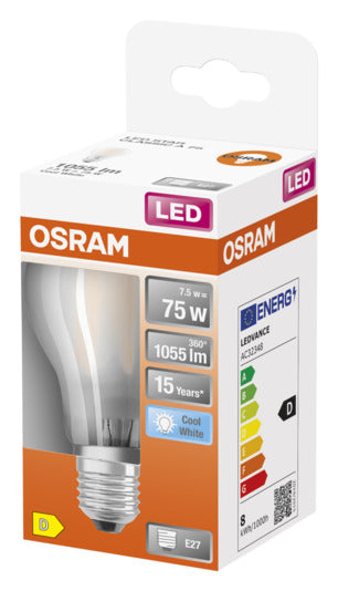 OSRAM LED-Lampe E27, 7.5W, 1055lm, Cool White, frosted, energieeffizient, langlebig, ideal für helle Beleuchtung.