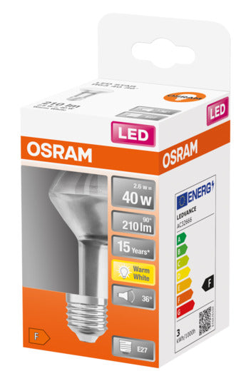 OSRAM LED-Lampe Star R63 E27, 2.6W, 210lm, warmweißes Licht, energieeffizient, ideal für gemütliche Beleuchtung.