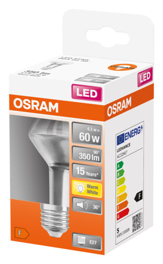 OSRAM LED-Lampe Star R63 E27, 4.3W, 345lm, warmweißes Licht, energieeffizient, ideal für gemütliche Beleuchtung.