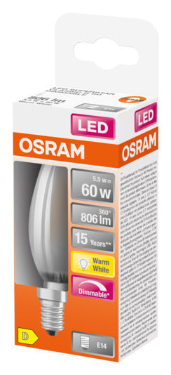 OSRAM LED-Lampe E14, 6.5W, 806lm, dimmbar, warmweiß, frosted, Retrofit-Design, energieeffizient, ideal für gemütliche Beleuchtung.