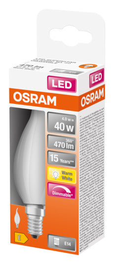 OSRAM LED-Lampe E14, 5W, 470lm, dimmbar, warmweiß, frosted, energiesparend, ideal für gemütliche Beleuchtung.