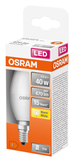OSRAM LED-Lampe Star Classic B E14, 5.5W, 470lm, frosted, warmweiß, energieeffizient, ideal für gemütliche Beleuchtung.