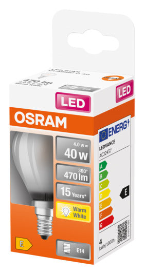 OSRAM LED-Lampe E14, 4W, 470lm, warmweiß, frosted, energiesparend, ideal für gemütliche Beleuchtung, Retrofit-Design.