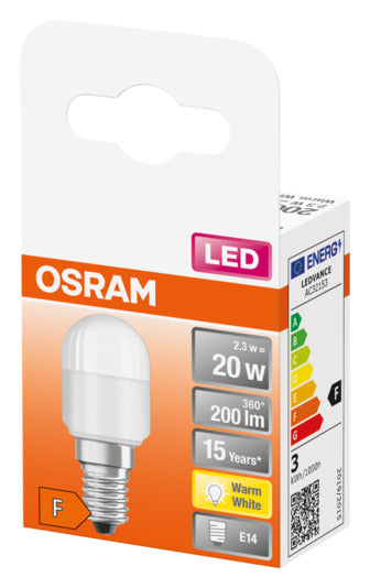OSRAM LED-Lampe T26 E14, 2.3W, 200lm, frosted, warmweiß, energieeffizient, langlebig, ideal für dekorative Beleuchtung.
