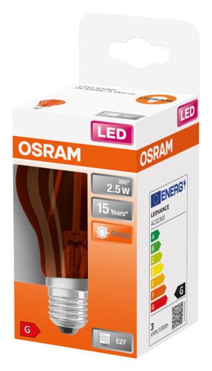 OSRAM LED-Lampe Star Classic A Décor E27, 2.5W, 235lm, klare orangefarbene Optik, energieeffizient und dekorativ für stimmungsvolle Beleuchtung.