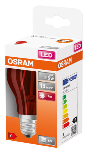 OSRAM LED-Lampe Star Classic A Décor E27, 2.5W, 235lm, klar, rot. Stilvolle Beleuchtung mit effizienter LED-Technologie.