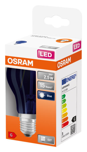 OSRAM LED-Lampe Star Classic A Décor E27, 2.5W, 235lm, klare blaue Optik, energieeffizient, dekorativ, ideal für stilvolle Beleuchtung.