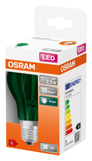 OSRAM LED-Lampe Star Classic A Décor, E27, 2.5W, 235lm, klare grüne Optik, energieeffizient, ideal für dekorative Beleuchtung.