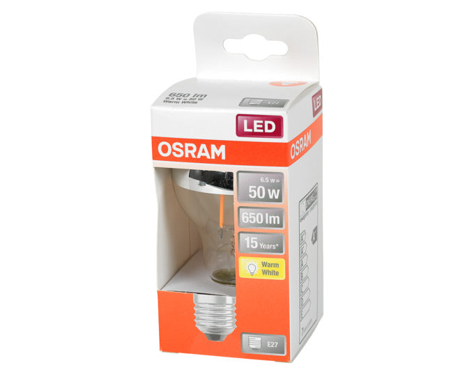 OSRAM LED-Lampe E27, 6.5W, 650lm, warmweiß, Retro-Design, Spiegeloptik, energieeffizient, ideal für stilvolle Beleuchtung.