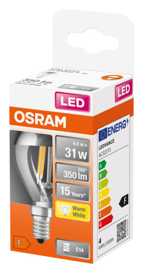 OSRAM LED-Lampe E14, 4W, 350lm, warmweiß, Retro-Design, energiesparend, ideal für stilvolle Beleuchtung.