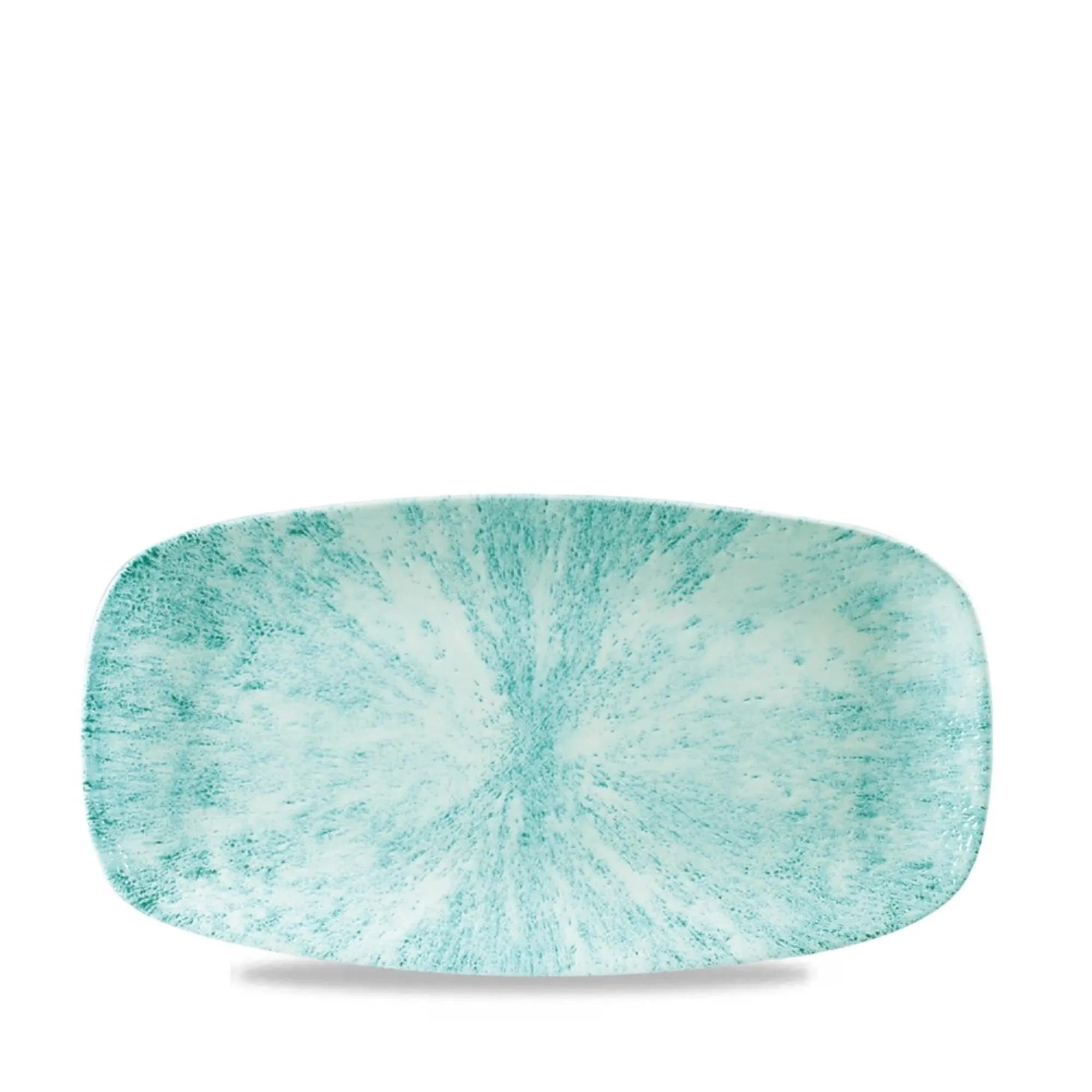 Elegante, aquamarinfarbene Keramikplatte (29.8x15.3cm) von Churchill, kratzfest, spülmaschinen- und mikrowellengeeignet.