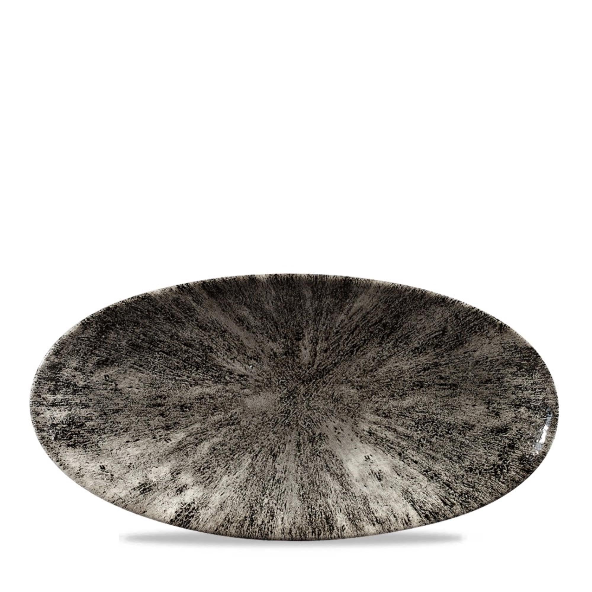 Elegante, matte S.P. Stone Quartz Black Platte (29.9x15cm) von Churchill: kratzfest, ofen- und mikrowellengeeignet, ideal für stilvolle Präsentationen.