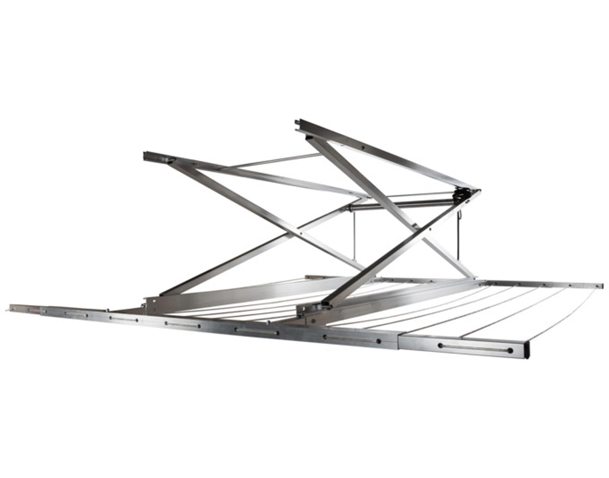 Platzsparender Deckentrockner von STEWI: robust, langlebig, 20m Trockenfläche, ideal für kleine Räume.