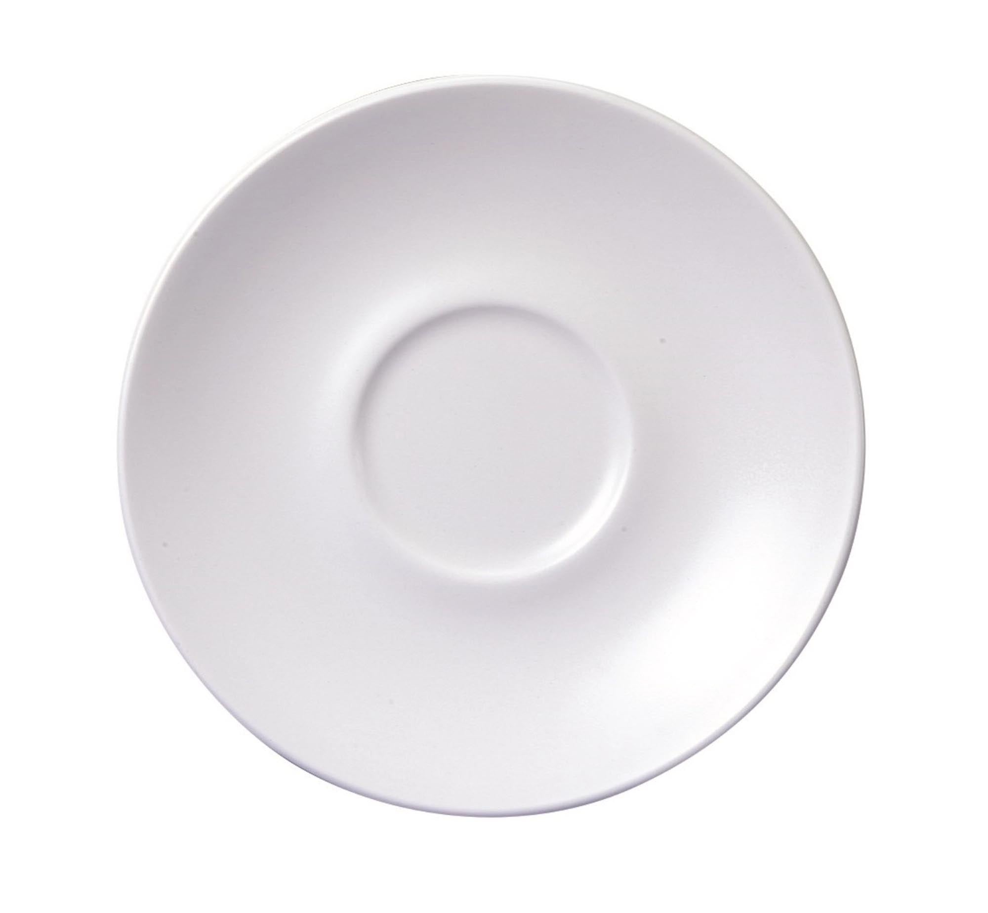 Elegante, weisse Porzellan-Untertasse (15,6 cm) für stilvolle Kaffeepräsentation, spülmaschinen- und mikrowellenfest.