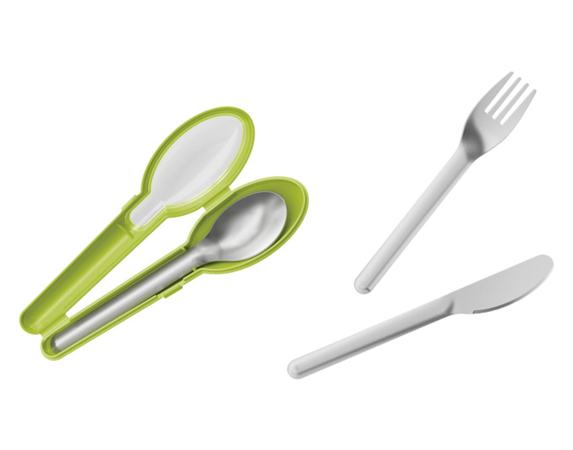 Das EMSA Besteck Clip & Go: Kompaktes 3-teiliges Set aus BPA-freiem Kunststoff, ideal für Picknicks, Camping und Reisen. Leicht, robust, in bunten Farben.