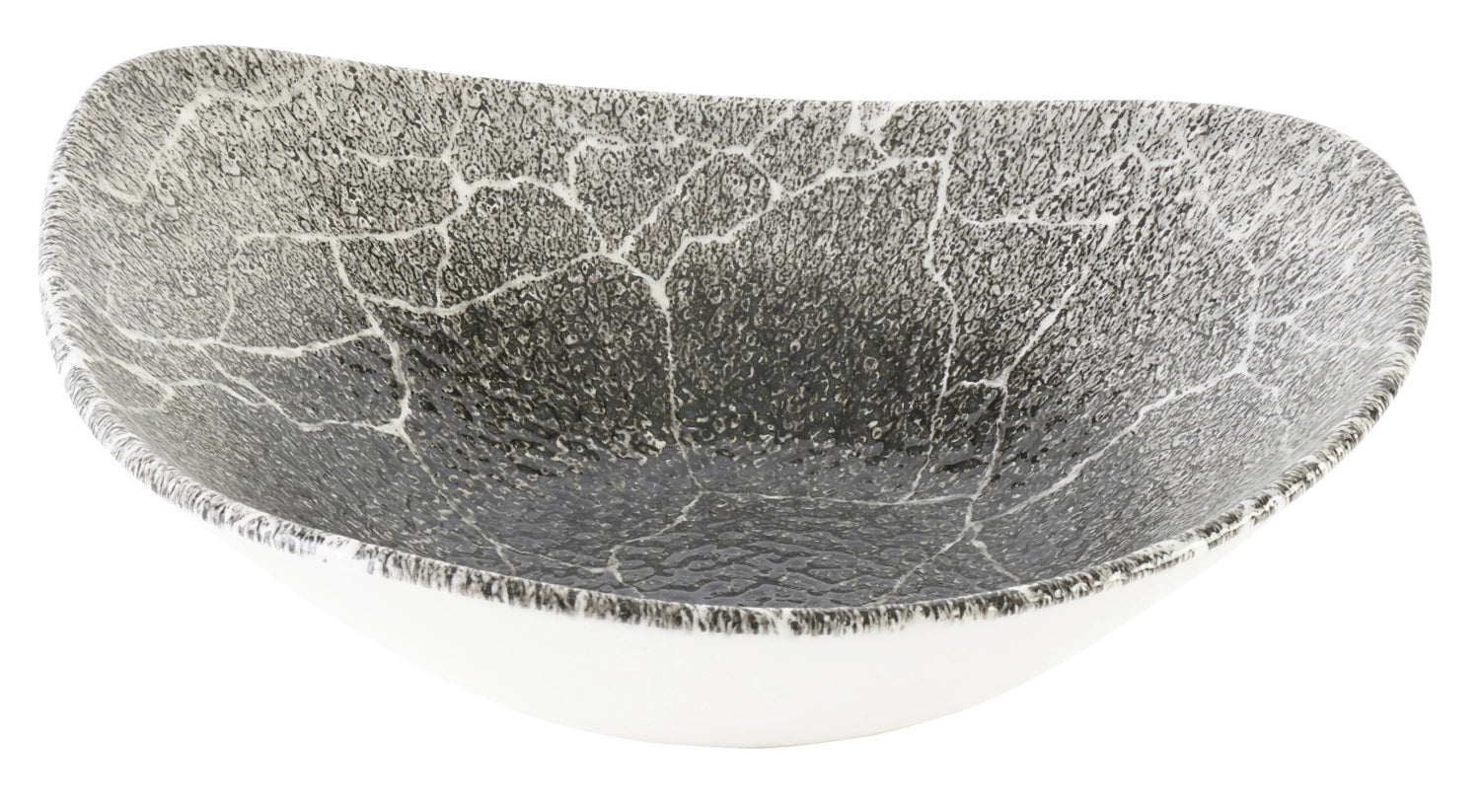 Stilvolle schwarze Triangel-Schüssel mit Kintsugi-Muster, 25,3 cm.
