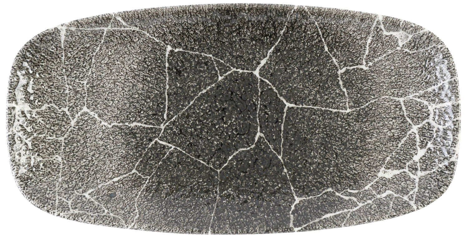 S.PAssiette de chef Kintsugi en quartz inversé noir 29,8 x 15,3 cm