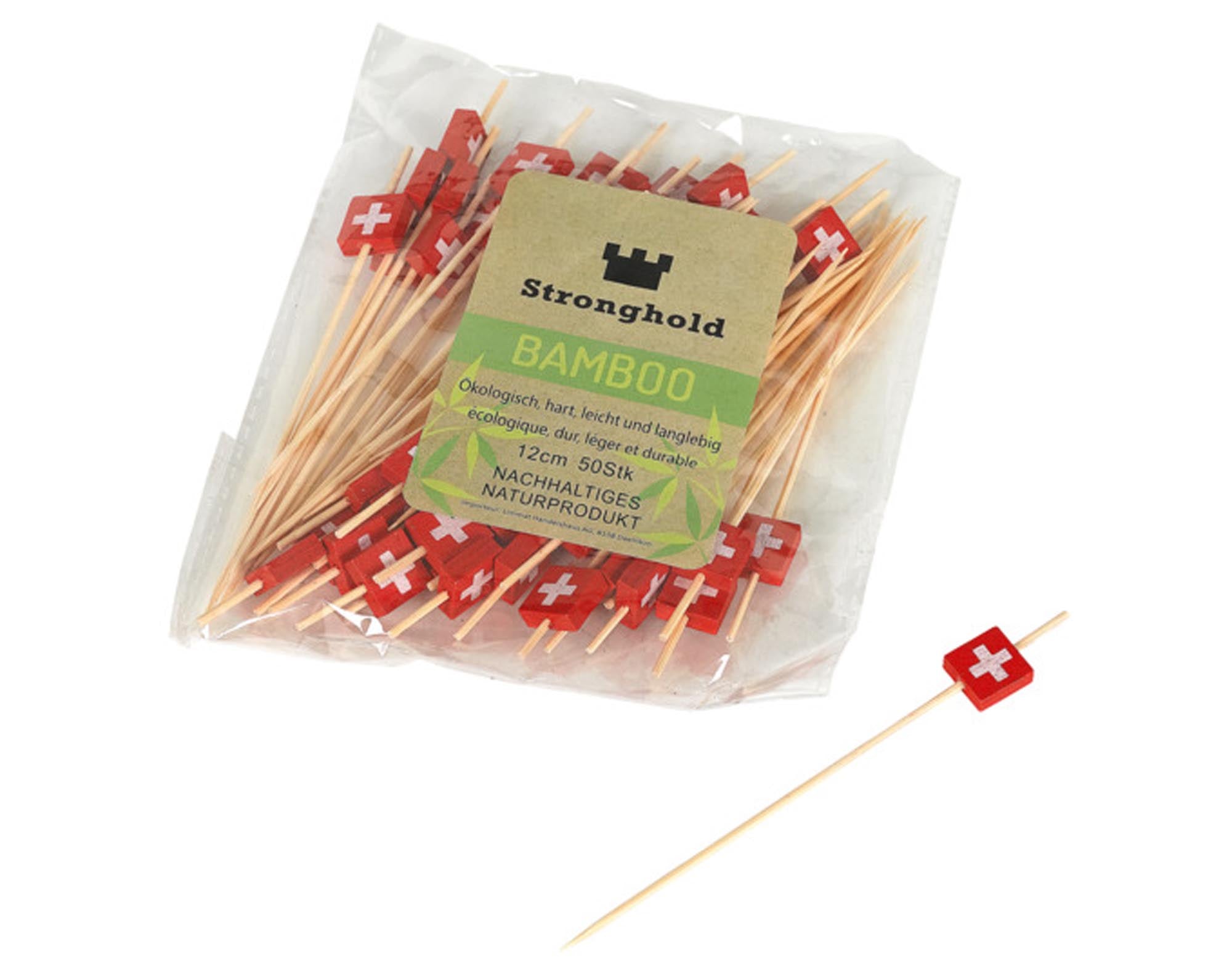 Elegante Deko-Picker CH-Kreuz, 12 cm, 50 Stück, ideal für stilvolle Aperitifs und Fingerfood-Präsentationen.