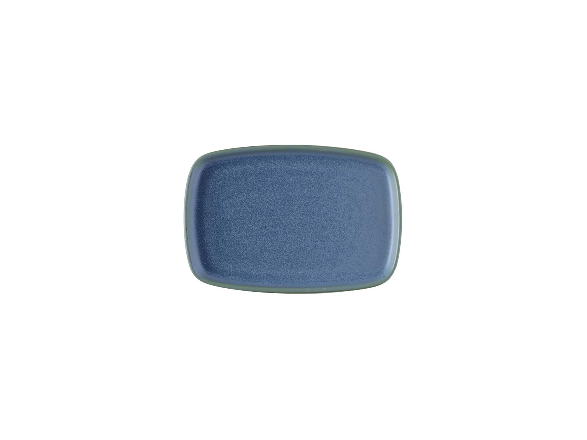 Elegante, blaue Porzellanplatte 22x15cm von Churchill, ideal für Tapas und Desserts, spülmaschinenfest und mikrowellengeeignet.