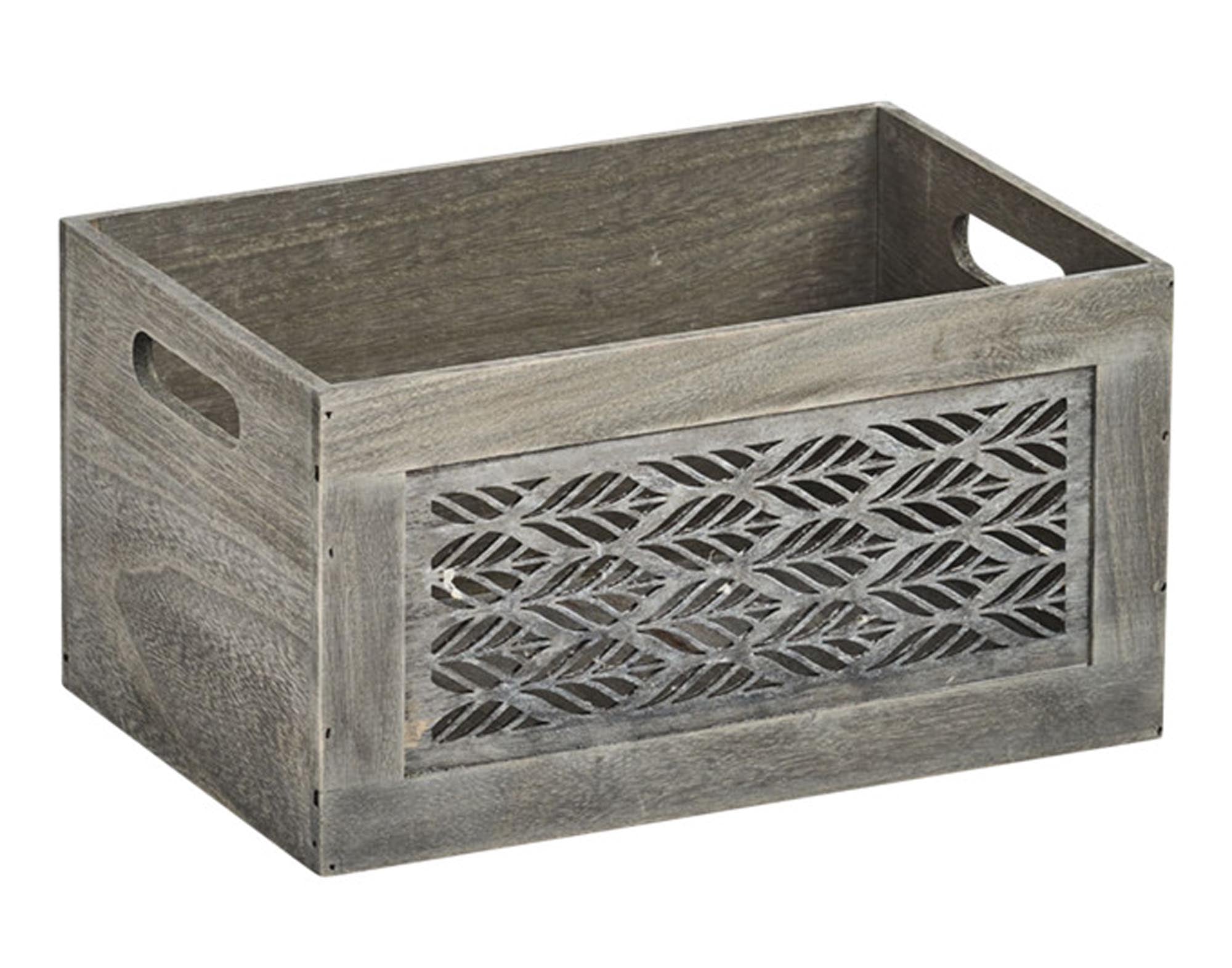Stilvolle Holz-Aufbewahrungskiste mit Blattmotiven, 30x20x16 cm, von ZELLER PRESENT – praktisch, ästhetisch, umweltfreundlich.
