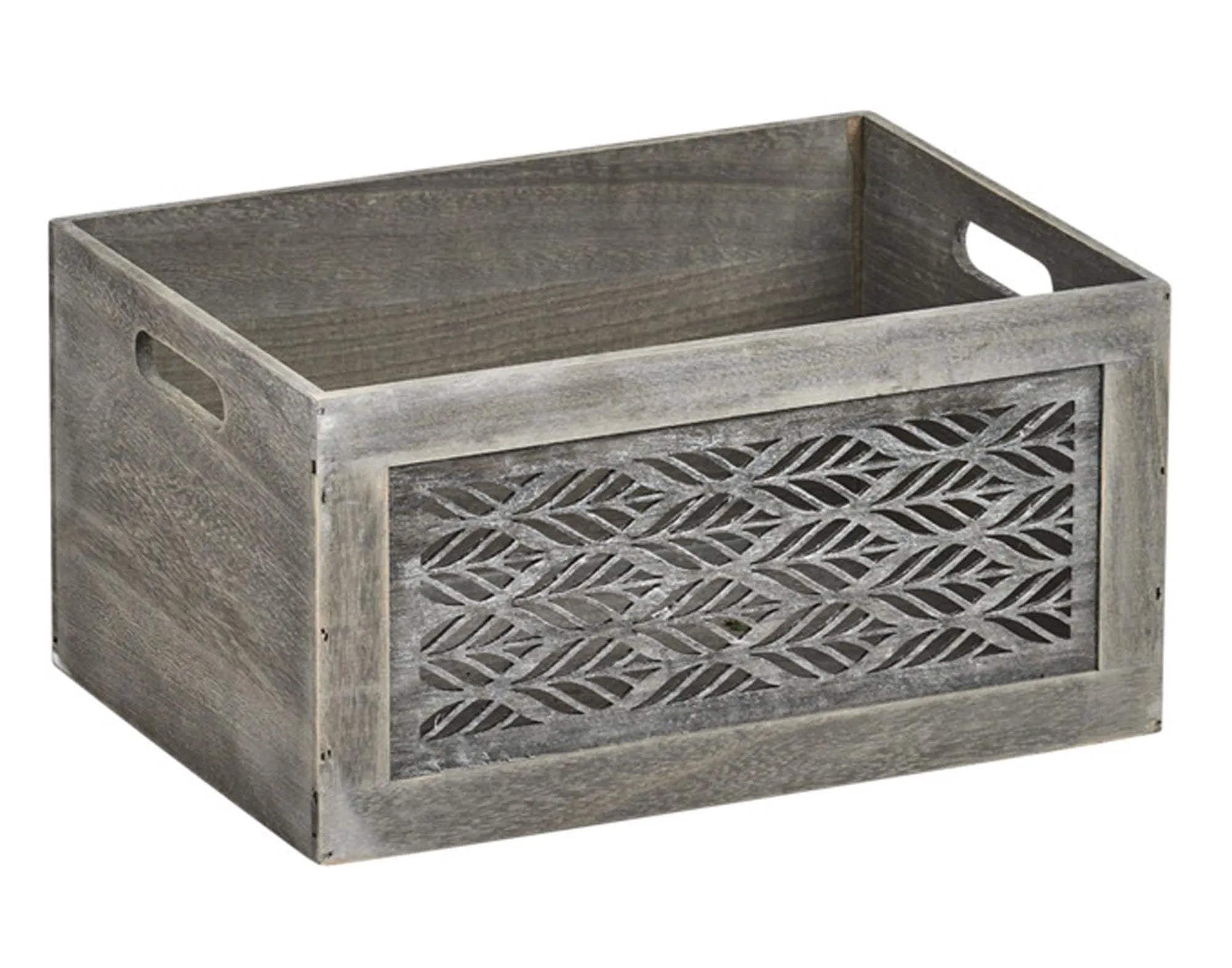 Stilvolle Holz-Aufbewahrungskiste mit Blattmotiv, 30x25x18 cm, von ZELLER PRESENT – praktisch, dekorativ und umweltfreundlich.