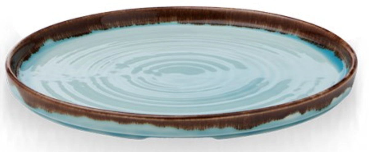 Blauer Teller Harvest Turquoise aus Keramik mit handglasiertem, tropfendem Rand