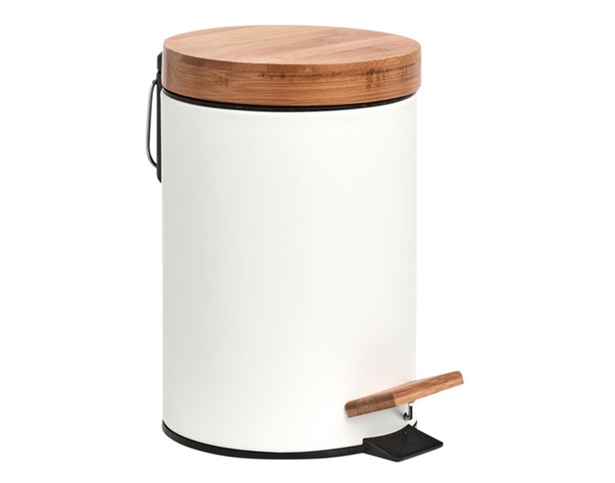 ZELLER Treteimer Bamboo Metall weiss 3 l ø 16.8x24 cm in  präsentiert im Onlineshop von KAQTU Design AG. Mülleimer ist von ZELLER PRESENT