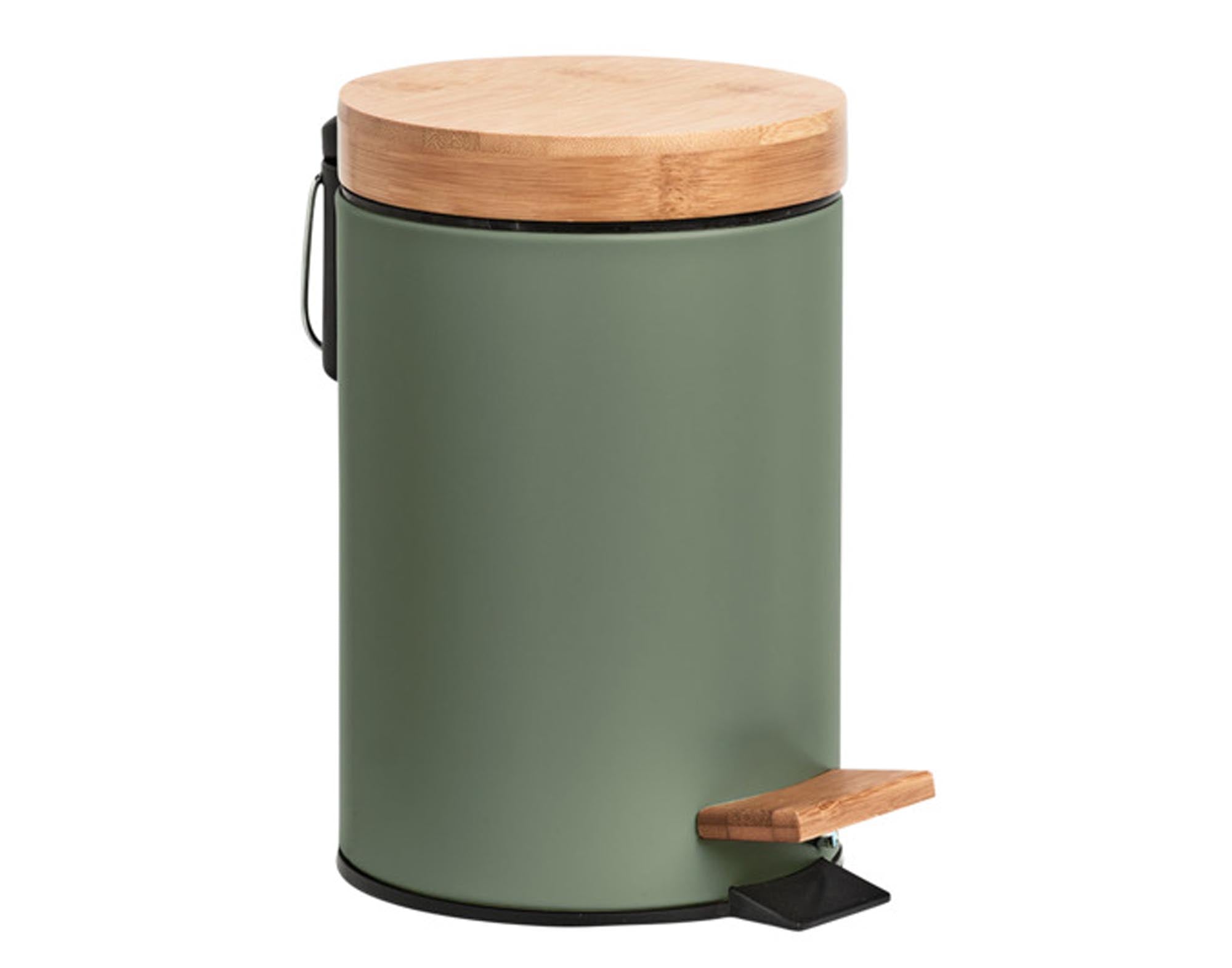 ZELLER Treteimer Bamboo Metall salbeigrün 3 l ø 16.8x24 cm in  präsentiert im Onlineshop von KAQTU Design AG. Mülleimer ist von ZELLER PRESENT