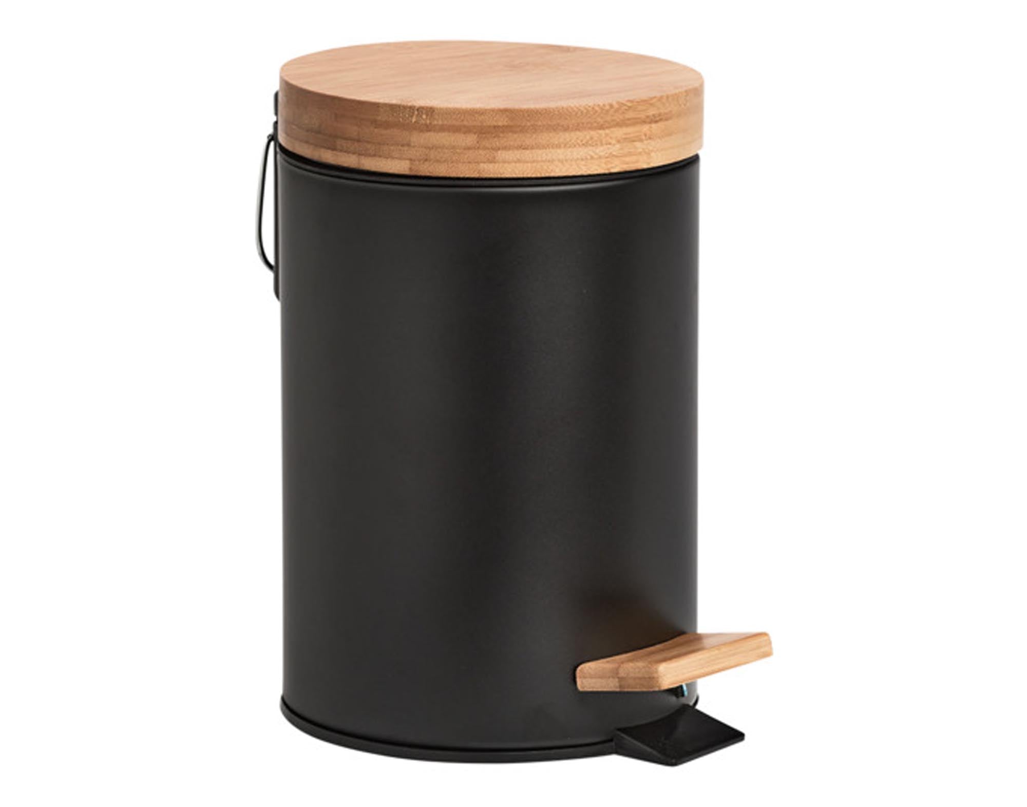 ZELLER Treteimer Bamboo Metall schwarz 3 l ø 16.8x24 cm in  präsentiert im Onlineshop von KAQTU Design AG. Mülleimer ist von ZELLER PRESENT
