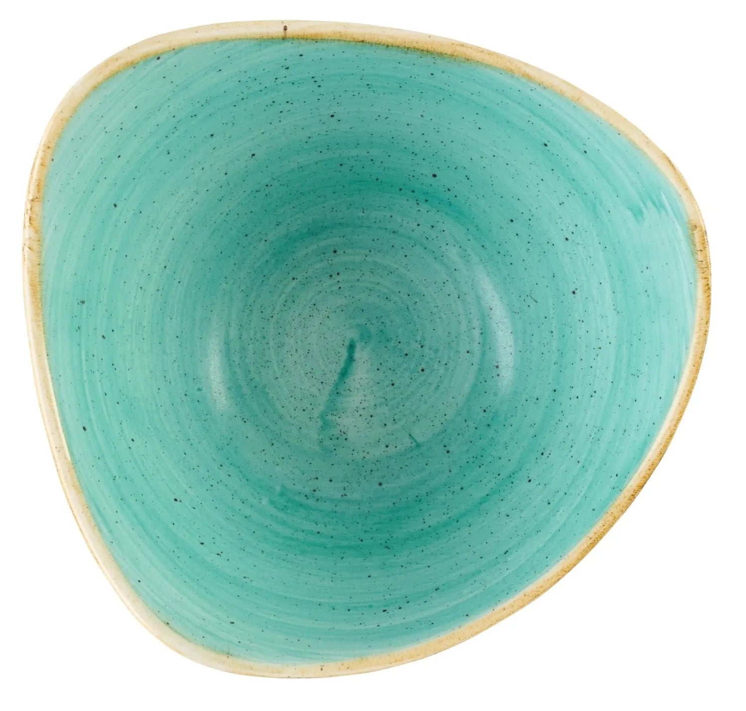 Elegante, dreieckige Schüssel in sanftem Mint, aus kratzfestem Porzellan. Ideal für Salate, Snacks und Desserts. Spülmaschinengeeignet.