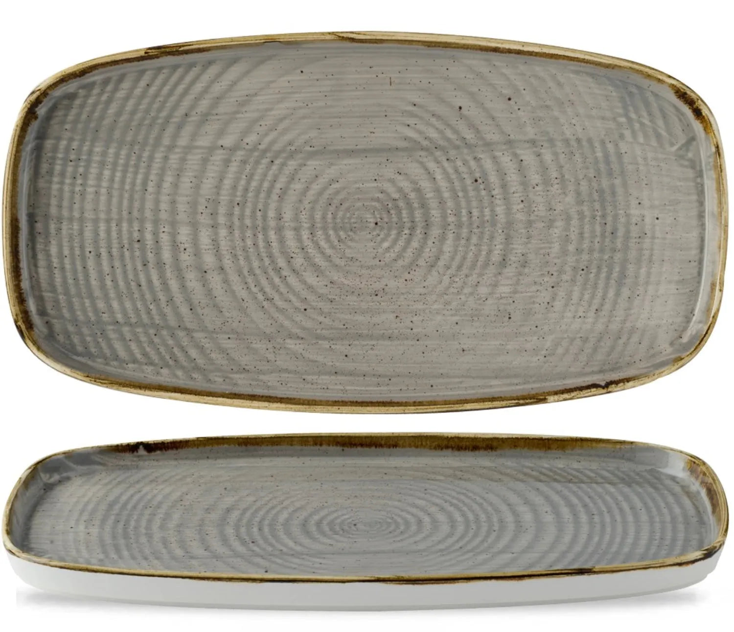 Elegante Stonecast Platte in Peppercorn Grey, 35x18,5 cm, aus robustem Porzellan, ideal für kreative Speisenpräsentationen.