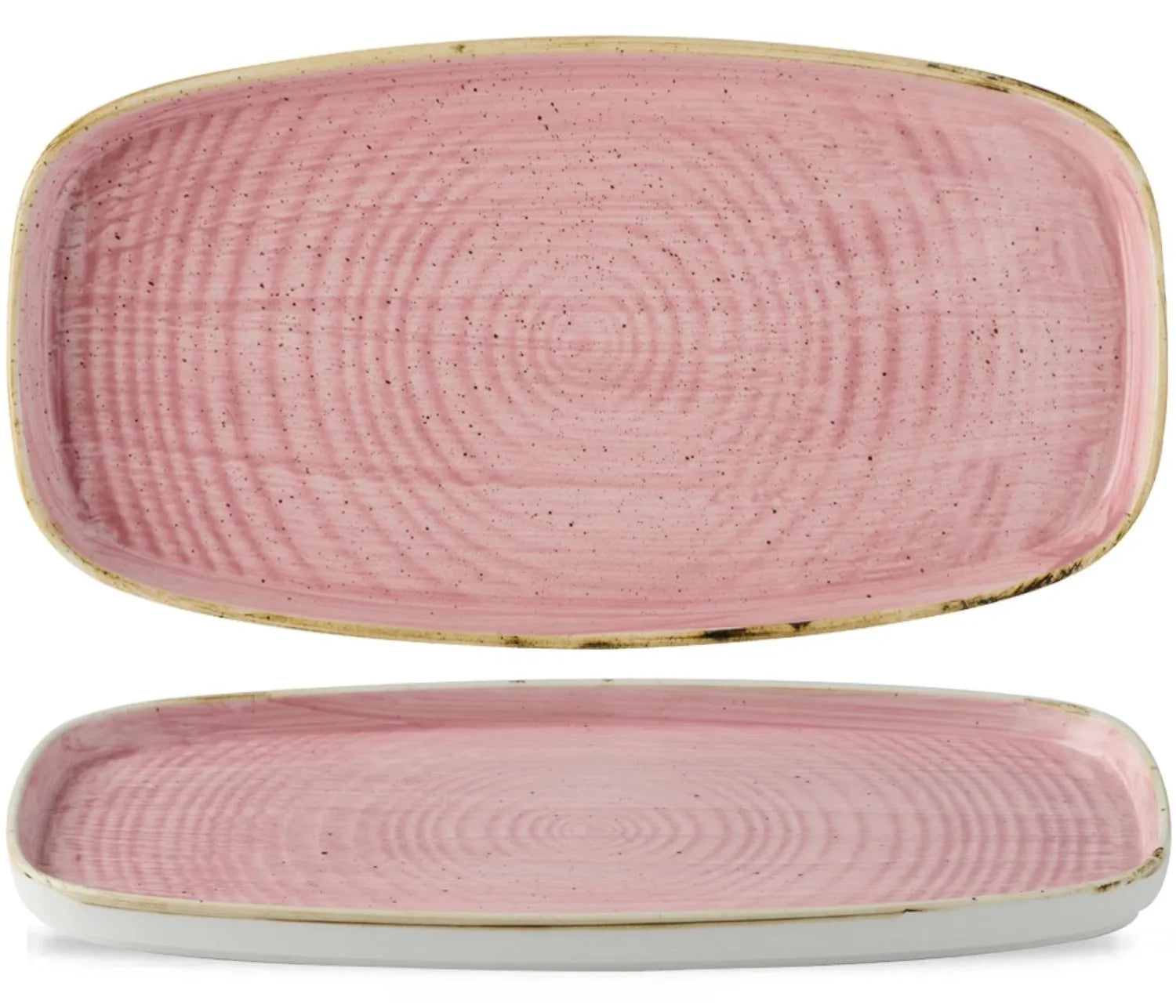 Elegante, robuste Porzellanplatte in Petal Pink, 35x18,5 cm, ideal für stilvolle Präsentation von Vorspeisen, Hauptgerichten und Desserts.