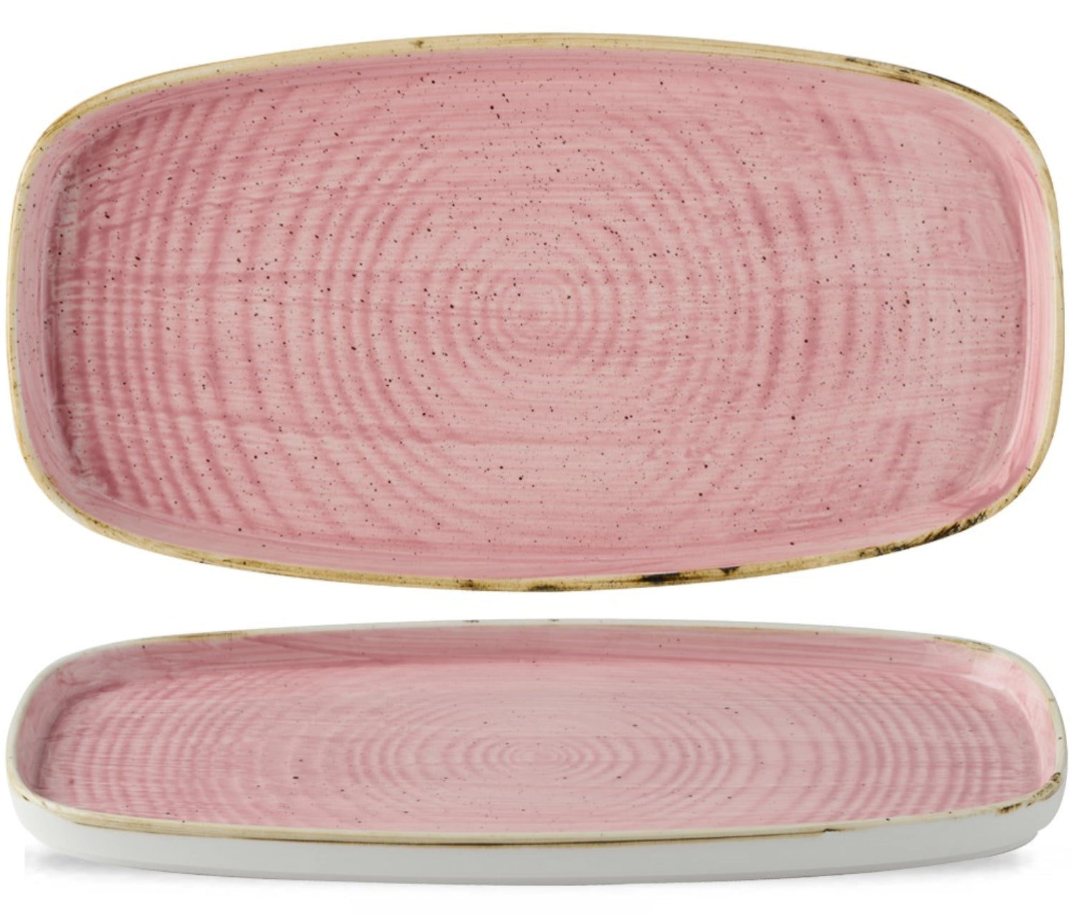 Elegante, robuste Porzellanplatte in Petal Pink, 35x18,5 cm, ideal für stilvolle Präsentation von Vorspeisen, Hauptgerichten und Desserts.