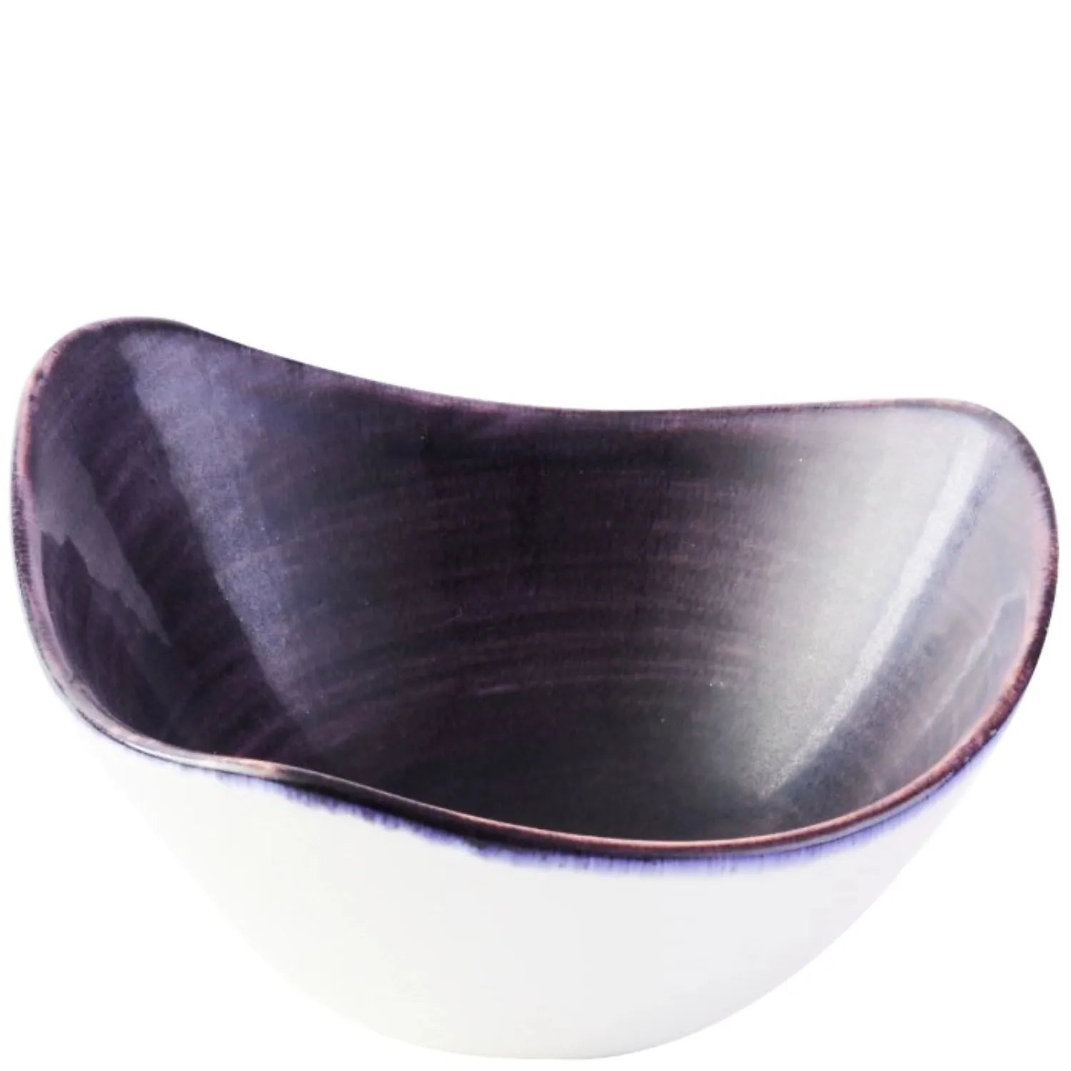 Elegante, dreieckige Schüssel (23,5 cm) in tiefem Violett. Hochwertiges Porzellan, spülmaschinenfest, ideal für Salate & Desserts.
