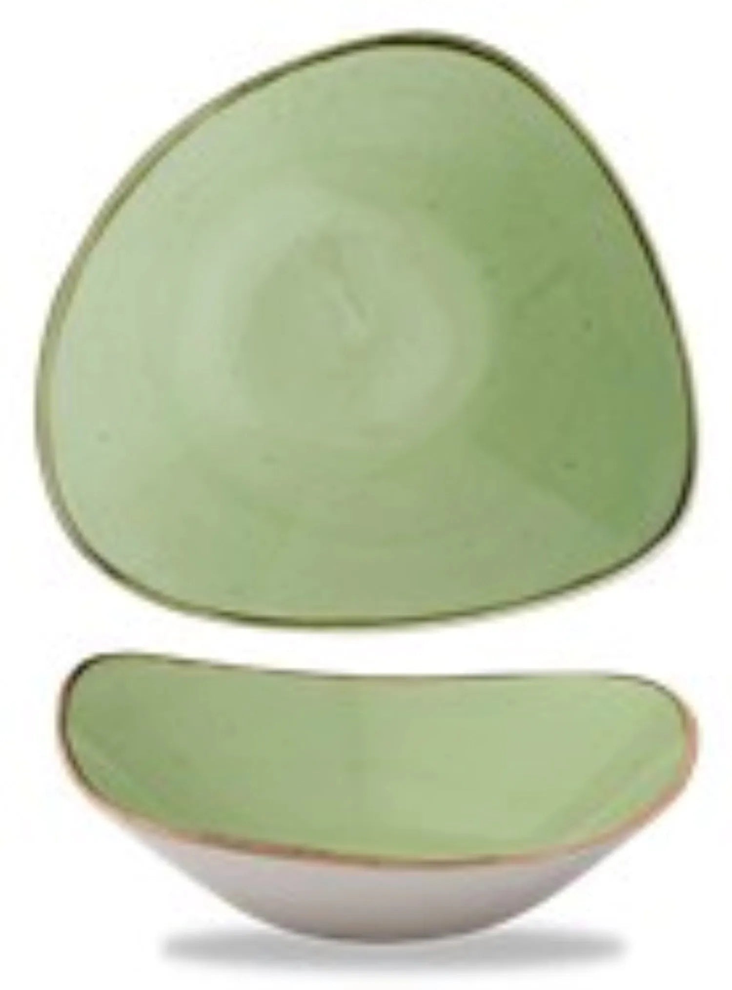 Die Stonecast Sage Green Triangel Schüssel von Churchill, 23,5 cm, besticht durch ihre moderne Dreiecksform und sanfte sagegrüne Farbe. Robust und stilvoll!