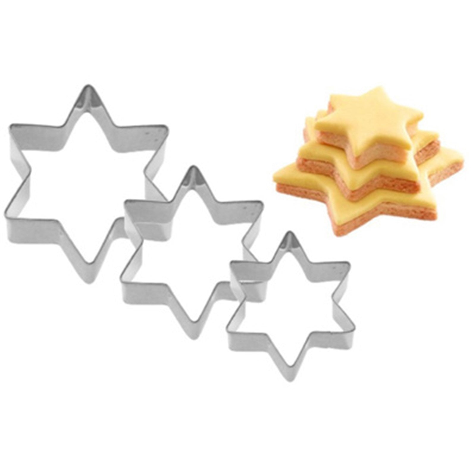 Set mit 3 Stern-Ausstechformen (4, 5, 6 cm) von Westmark, ideal für Plätzchen und kreative Dekorationen, langlebig und praktisch.