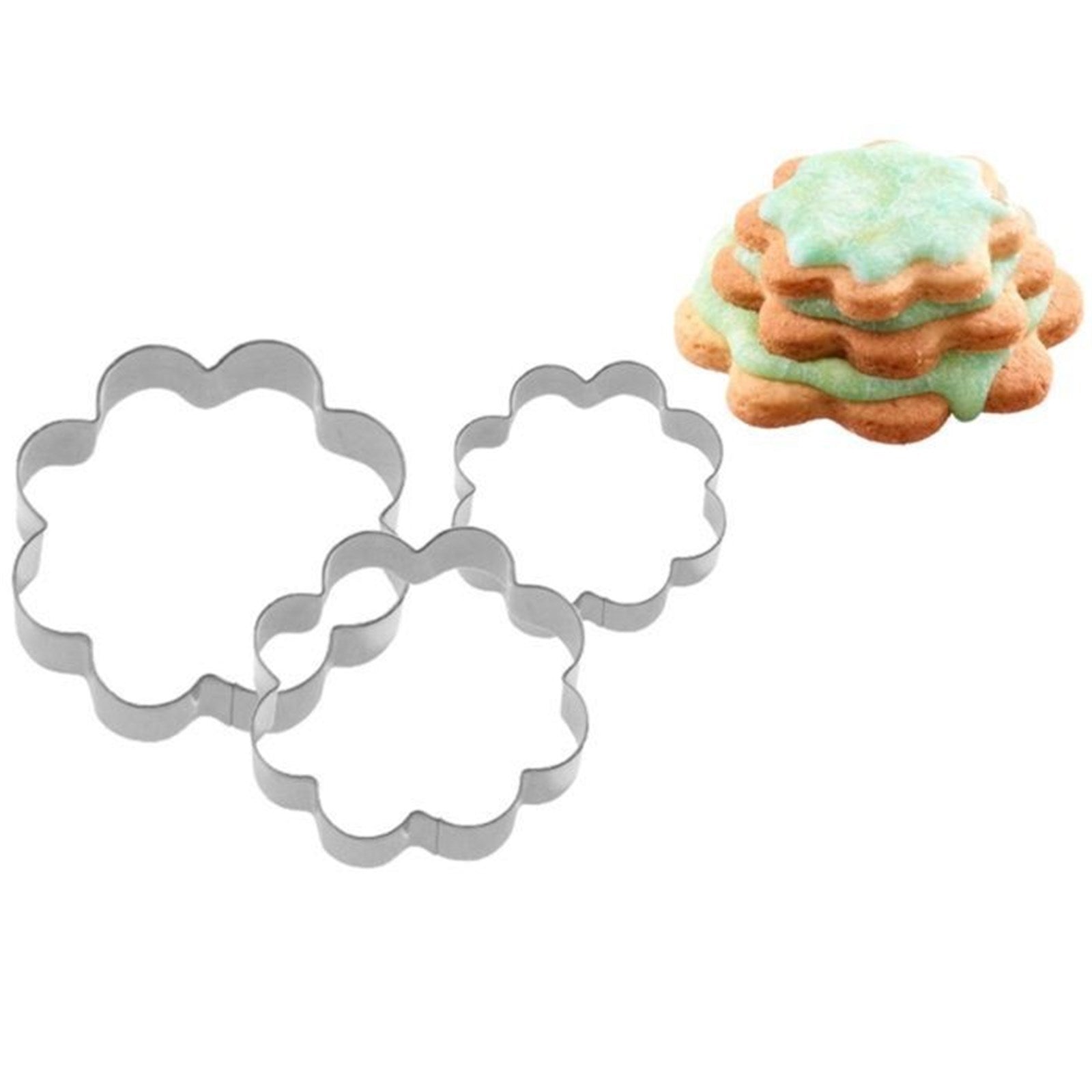 Set mit 3 Terrassen-Ausstechformen (4, 5, 6 cm) von Westmark, perfekt für kreative Plätzchen und dekorative Backprojekte.