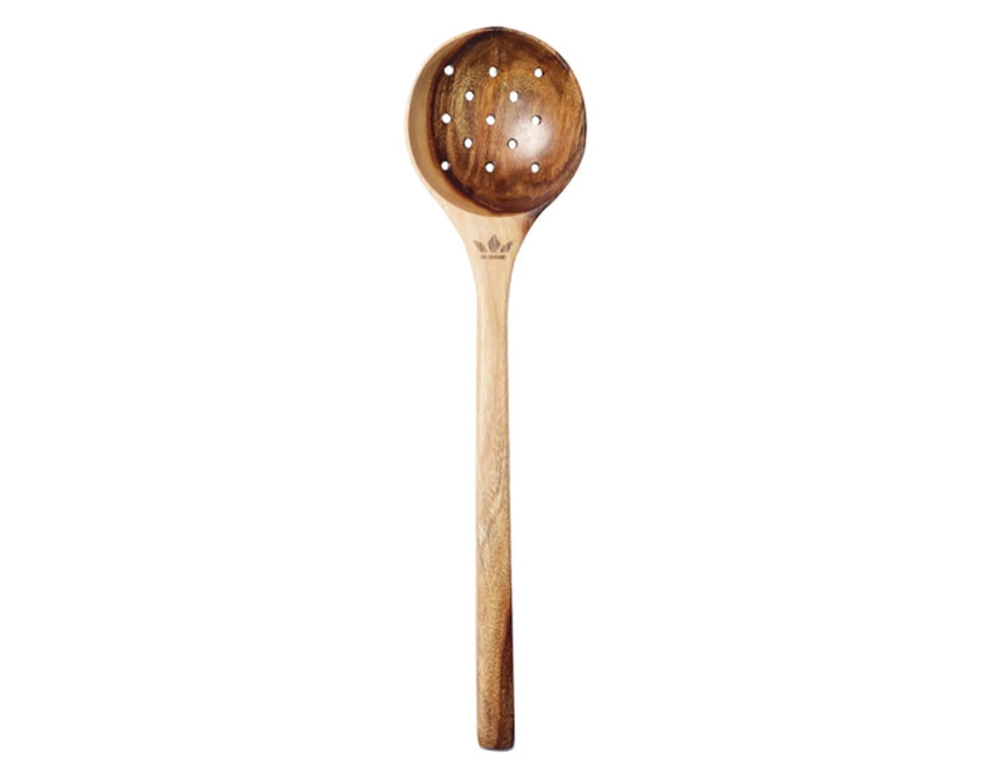 Eleganter 30.5 cm Holzlöffel aus Akazie von DUTCHDELUXES, langlebig, mit Löchern für einfaches Abtropfen, umweltfreundlich.