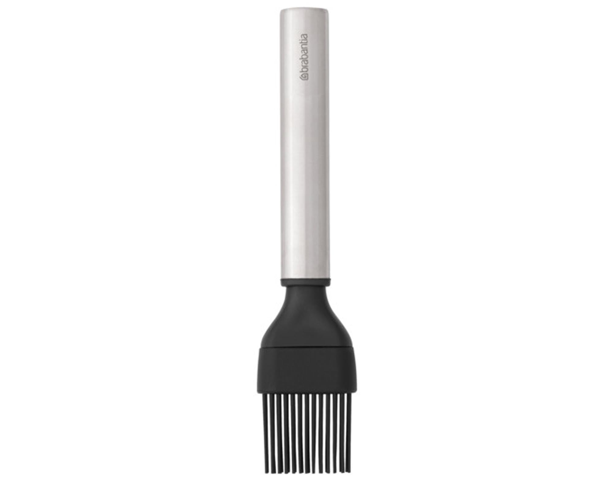 Hochwertiger BRABANTIA Backpinsel: Silikonborsten, hitzebeständig, matt steel Design, spülmaschinenfest, ideal für präzises Backen.